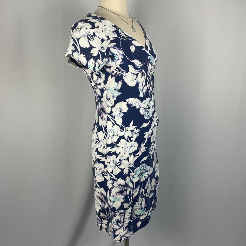 Soft Surroundings Shapely Faux Wrap Dress Medium Blue Floral Cotton Stretch Boho - Picture 4 of 12